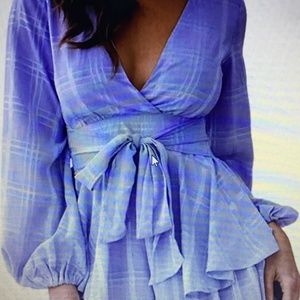 Women’s JUMPER FLORAL PRINT V NECK BAGGY SLEEVE WAIST TIE DOUBLE LAYER RUFFLE